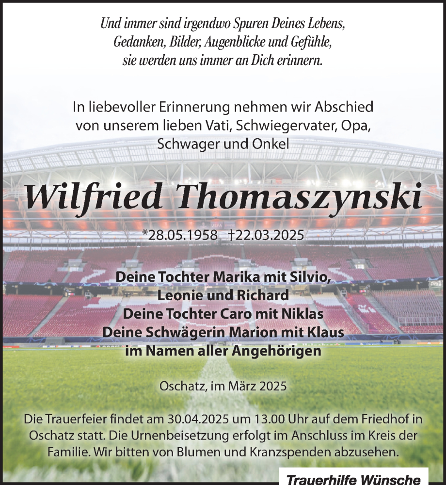  Traueranzeige für Wilfried Thomaszynski vom 05.04.2025 aus Leipziger Volkszeitung
