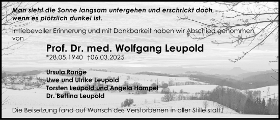 Traueranzeige von Wolfgang Leupold von Sächsische Zeitung