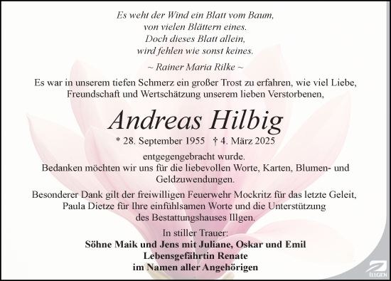 Traueranzeige von Andreas Hilbig von Sächsische Zeitung