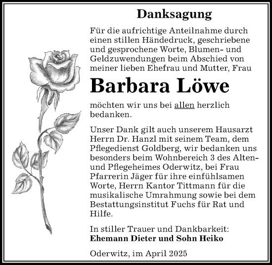 Traueranzeige von Barbara Löwe von Sächsische Zeitung