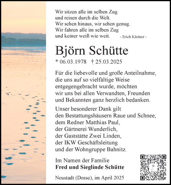 Traueranzeige von Björn Schütte von Wochenspiegel