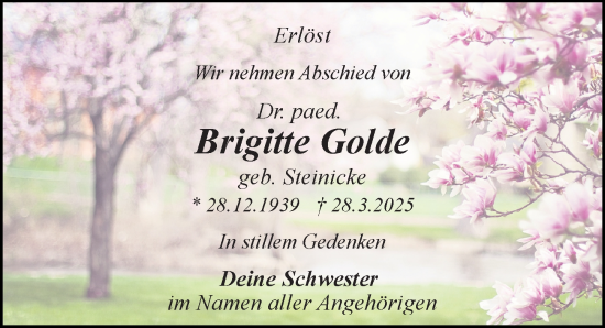 Traueranzeige von Brigitte Golde von Sächsische Zeitung