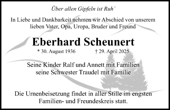Traueranzeige von Eberhard Scheunert von Sächsische Zeitung