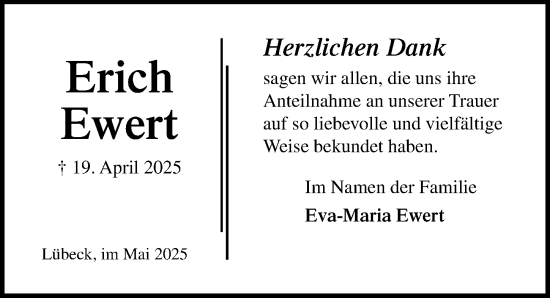 Traueranzeige von Erich Ewert von Lübecker Nachrichten