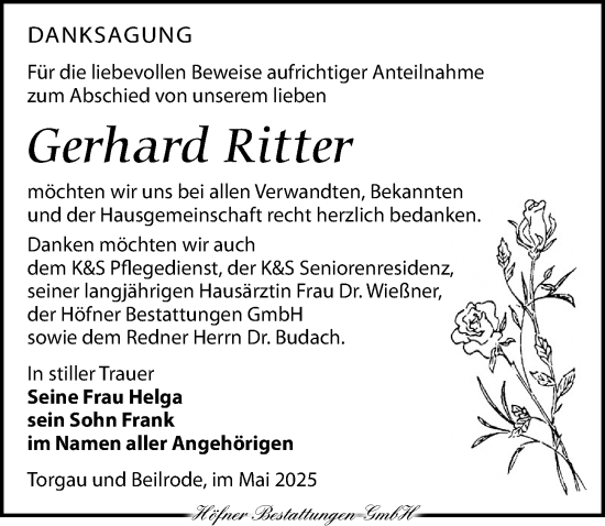 Traueranzeige von Gerhard Ritter von Torgauer Zeitung
