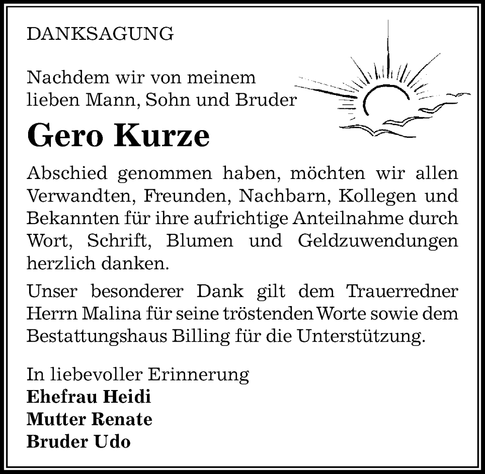  Traueranzeige für Gero Kurze vom 03.05.2025 aus Sächsische Zeitung
