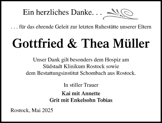 Traueranzeige von Gottfried Müller von Ostsee-Zeitung GmbH