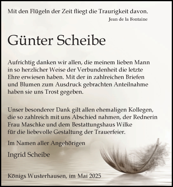 Traueranzeige von Günter Scheibe von Märkischen Allgemeine Zeitung