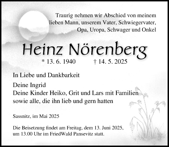 Traueranzeige von Heinz Nörenberg von Ostsee-Zeitung GmbH