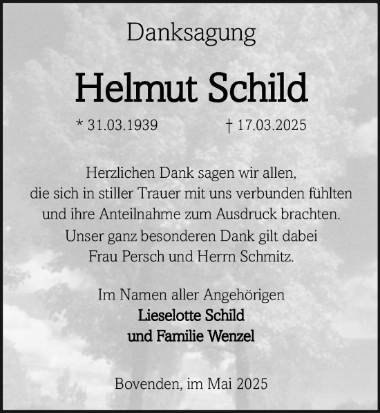 Traueranzeige von Helmut Schild von Göttinger Tageblatt
