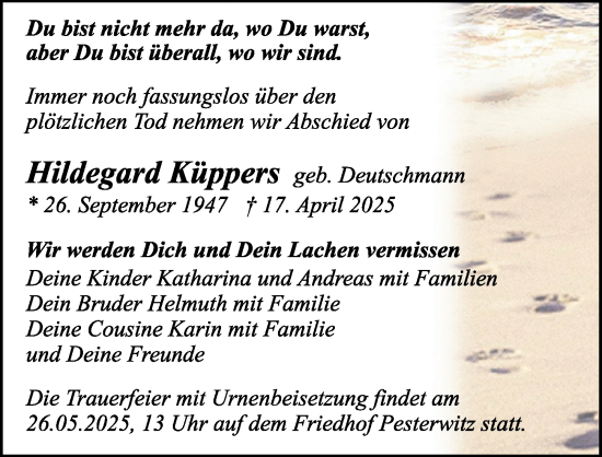Traueranzeige von Hildegard Küppers von Sächsische Zeitung