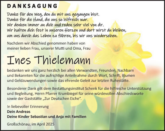 Traueranzeige von Ines Thielemann von Sächsische Zeitung