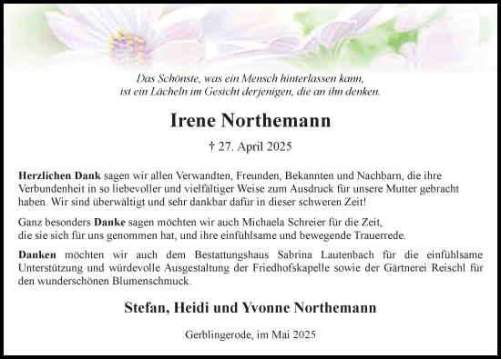 Traueranzeige von Irene Northemann von Göttinger Tageblatt