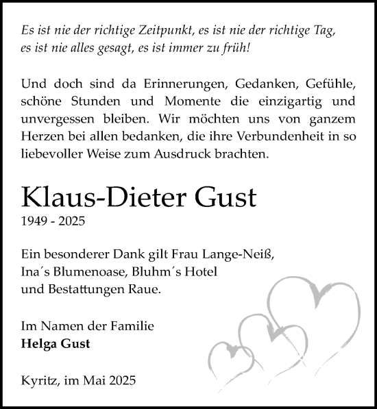 Traueranzeige von Klaus-Dieter Gust von Wochenspiegel