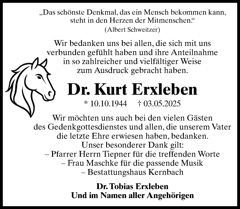  Traueranzeige für Kurt Erxleben vom 31.05.2025 aus Märkischen Allgemeine Zeitung