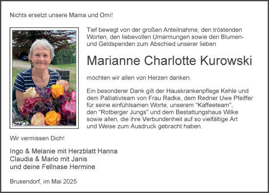 Traueranzeige von Marianne Charlotte Kurowski von Märkischen Allgemeine Zeitung