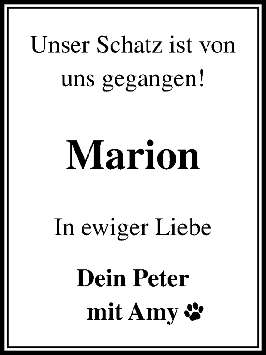 Traueranzeige von Marion  von Lübecker Nachrichten