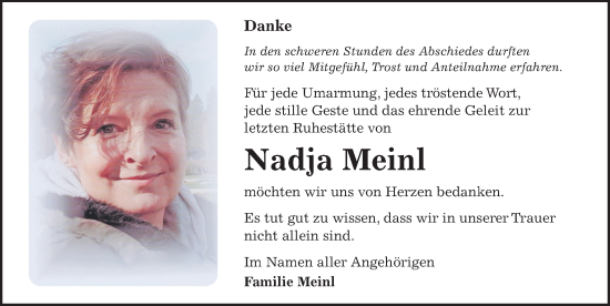 Traueranzeige von Nadja Meinl von Sächsische Zeitung