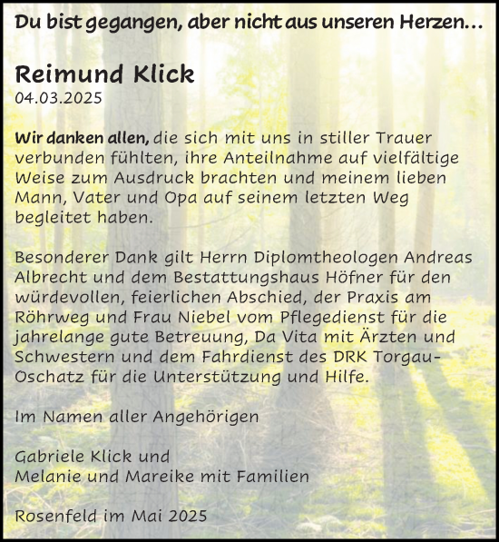 Traueranzeige von Reimund Klick von Torgauer Zeitung