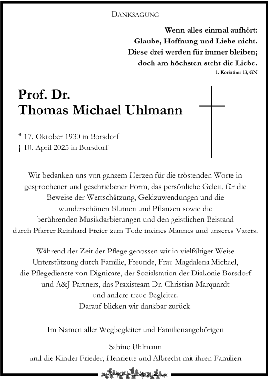 Traueranzeige von Thomas Michael Uhlmann von Leipziger Volkszeitung