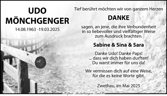 Traueranzeige von Udo Mönchgenger von Torgauer Zeitung
