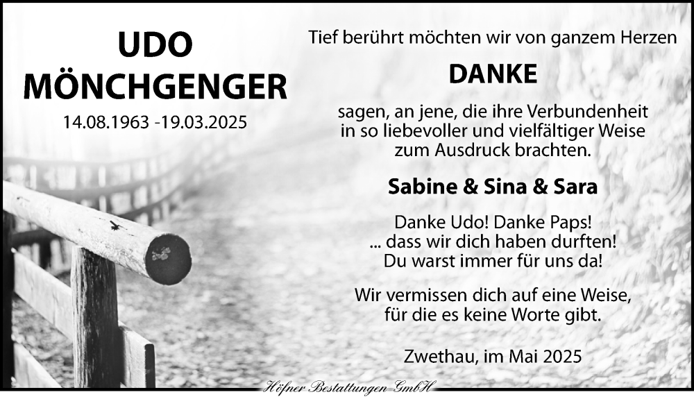  Traueranzeige für Udo Mönchgenger vom 10.05.2025 aus Torgauer Zeitung