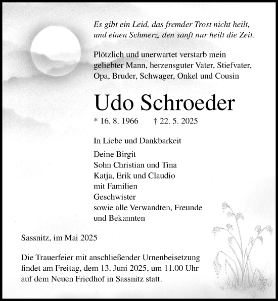 Traueranzeige von Udo Schroeder von Ostsee-Zeitung GmbH