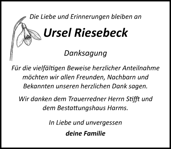Traueranzeige von Ursel Riesebeck von Ostsee-Zeitung GmbH
