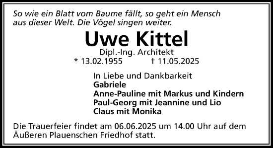 Traueranzeige von Uwe Kittel von Sächsische Zeitung