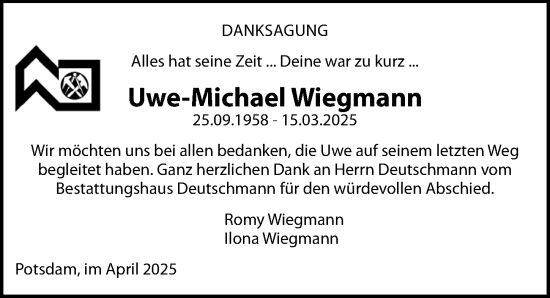 Traueranzeige von Uwe-Michael Wiegmann von Märkischen Allgemeine Zeitung