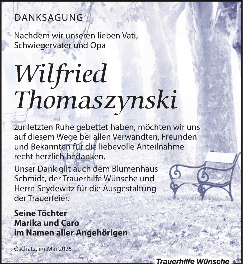  Traueranzeige für Wilfried Thomaszynski vom 17.05.2025 aus Leipziger Volkszeitung