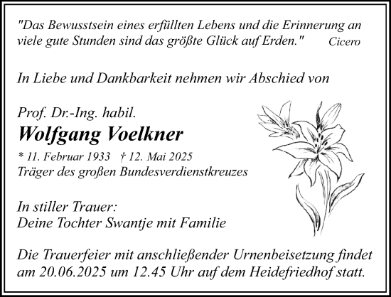 Traueranzeige von Wolfgang Voelkner von Sächsische Zeitung