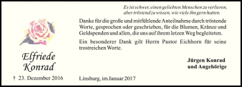 Traueranzeige von Elfriede Konrad von Die Harke