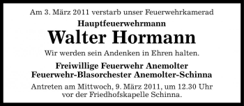 Traueranzeige von Walter Hormann von Die Harke