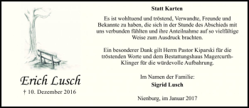 Traueranzeige von Erich Lusch von Die Harke