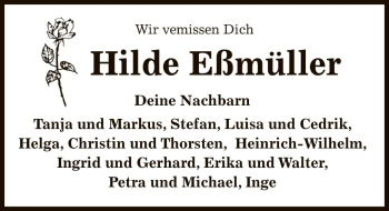 Traueranzeige von Hilde Eßmüller von Die Harke