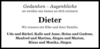 Traueranzeige von Dieter Kiene von Die Harke
