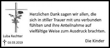 Traueranzeige von Luba Kechter von Die Harke