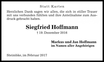 Traueranzeige von Siegfried Hoffmann von Die Harke