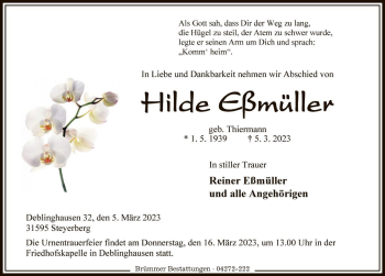Traueranzeige von Hilde Eßmüller von Die Harke