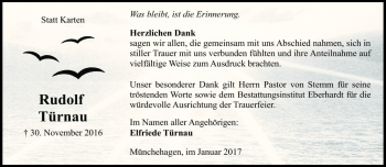Traueranzeige von Rudolf Türnau von Die Harke
