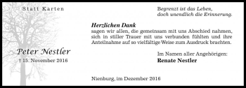 Traueranzeige von Peter Nestler von Die Harke