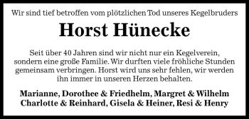 Traueranzeige von Horst Hünecke von Die Harke
