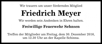 Traueranzeige von Friedrich Meyer von Die Harke