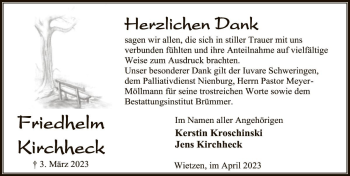 Traueranzeige von Friedhelm Kirchheck von Die Harke