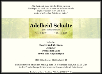 Traueranzeige von Adelheid Schulte von Die Harke