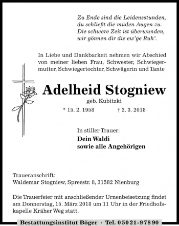 Traueranzeige von Adelheid Stogniew von Die Harke