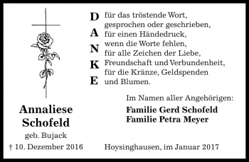 Traueranzeige von Annaliese Schofeld von Die Harke