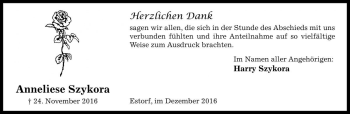 Traueranzeige von Anneliese Szykora von Die Harke