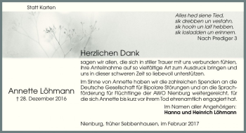 Traueranzeige von Annette Löhmann von Die Harke